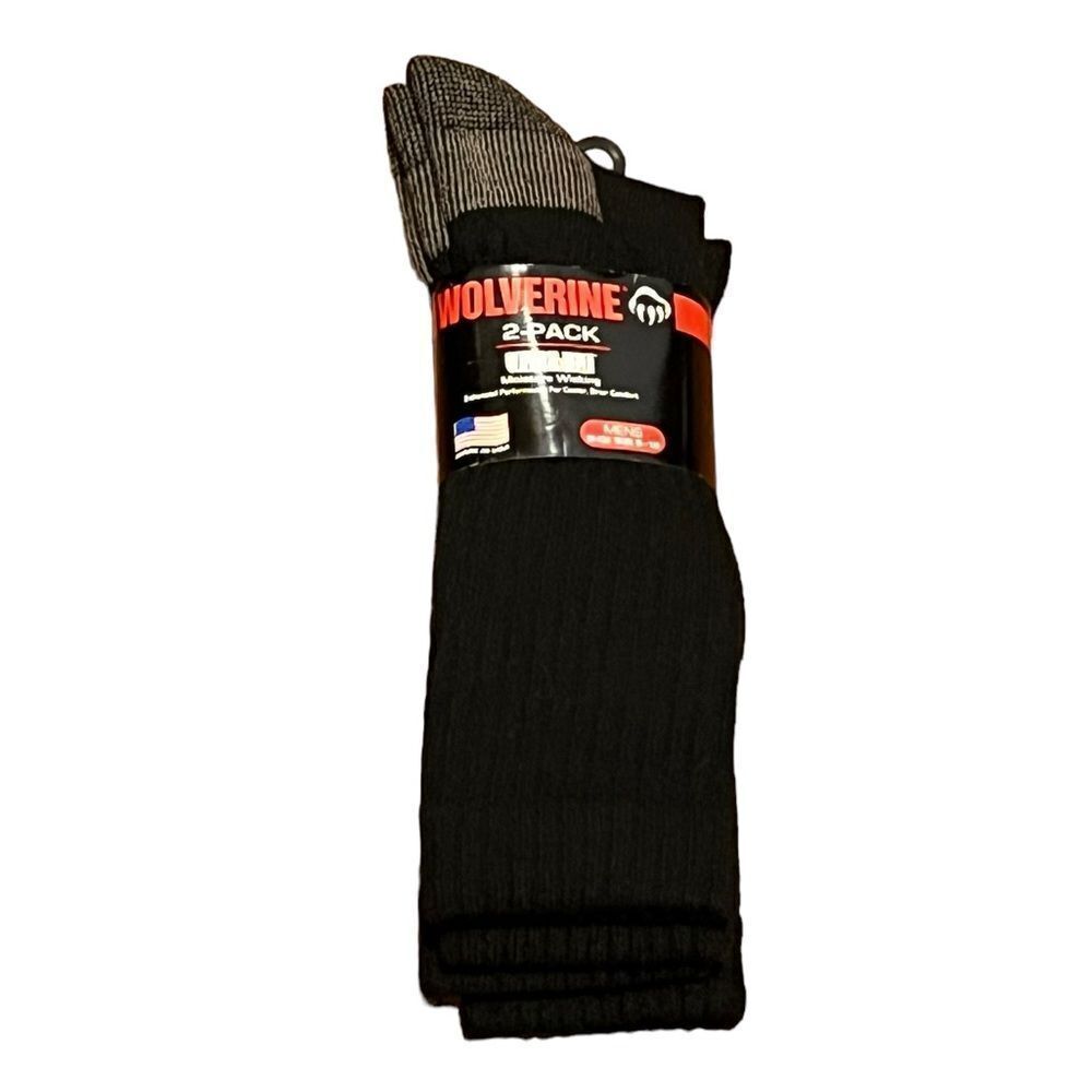 Wolverine Men’s Ultra-Dri Black Mid Calf Socks,‎ 2 Pairs, NWT